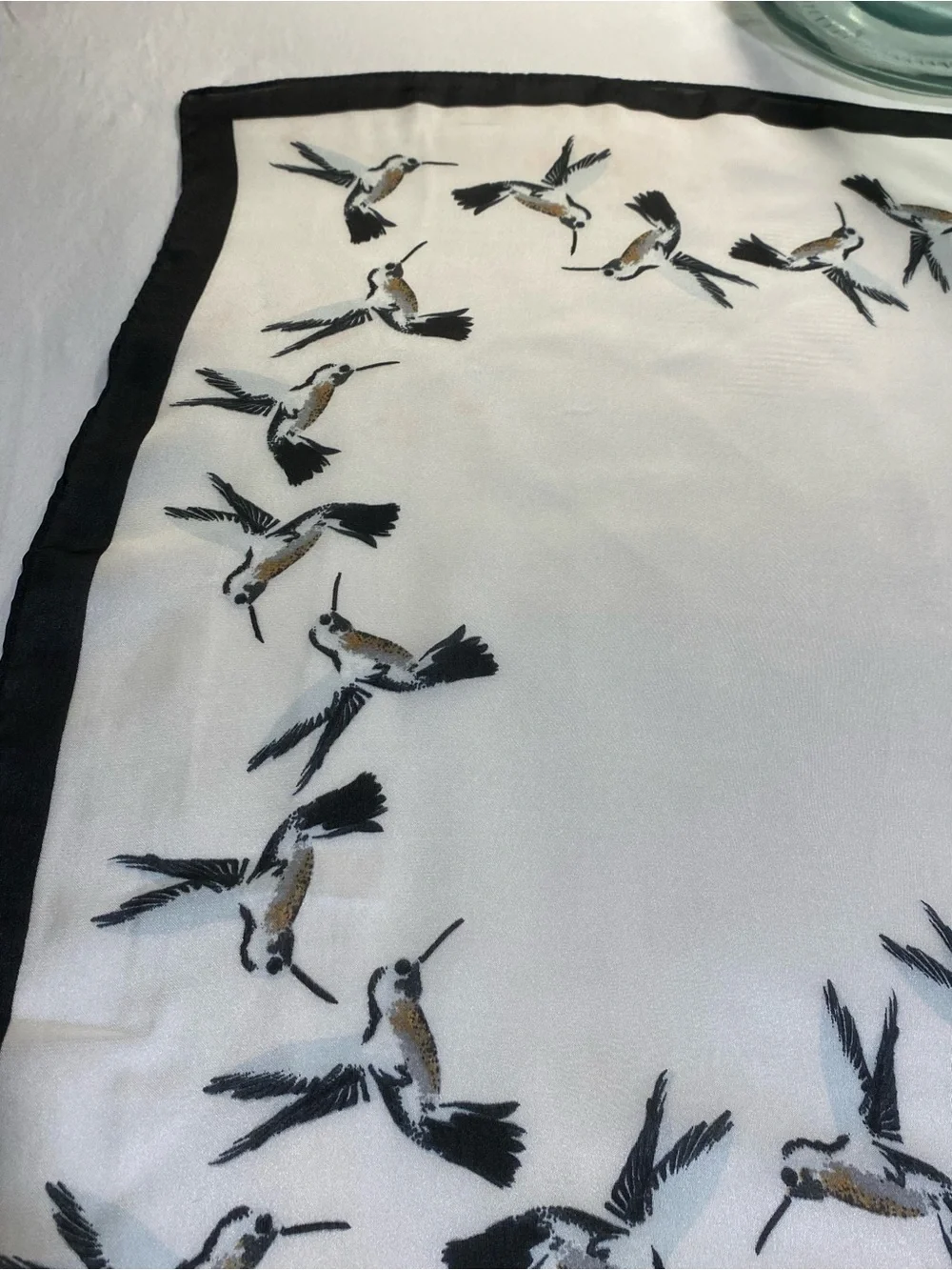 Unique Vintage White and Black Bird Print Square Scarf